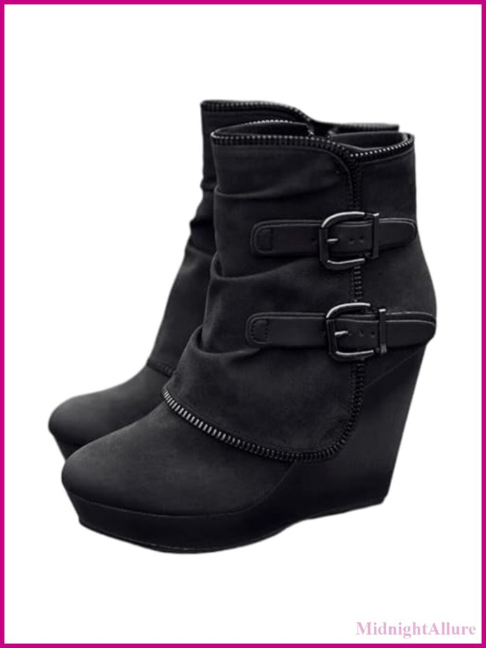 Womens Faux Suede Wedge Ankle Boots Buckle Platform Booties